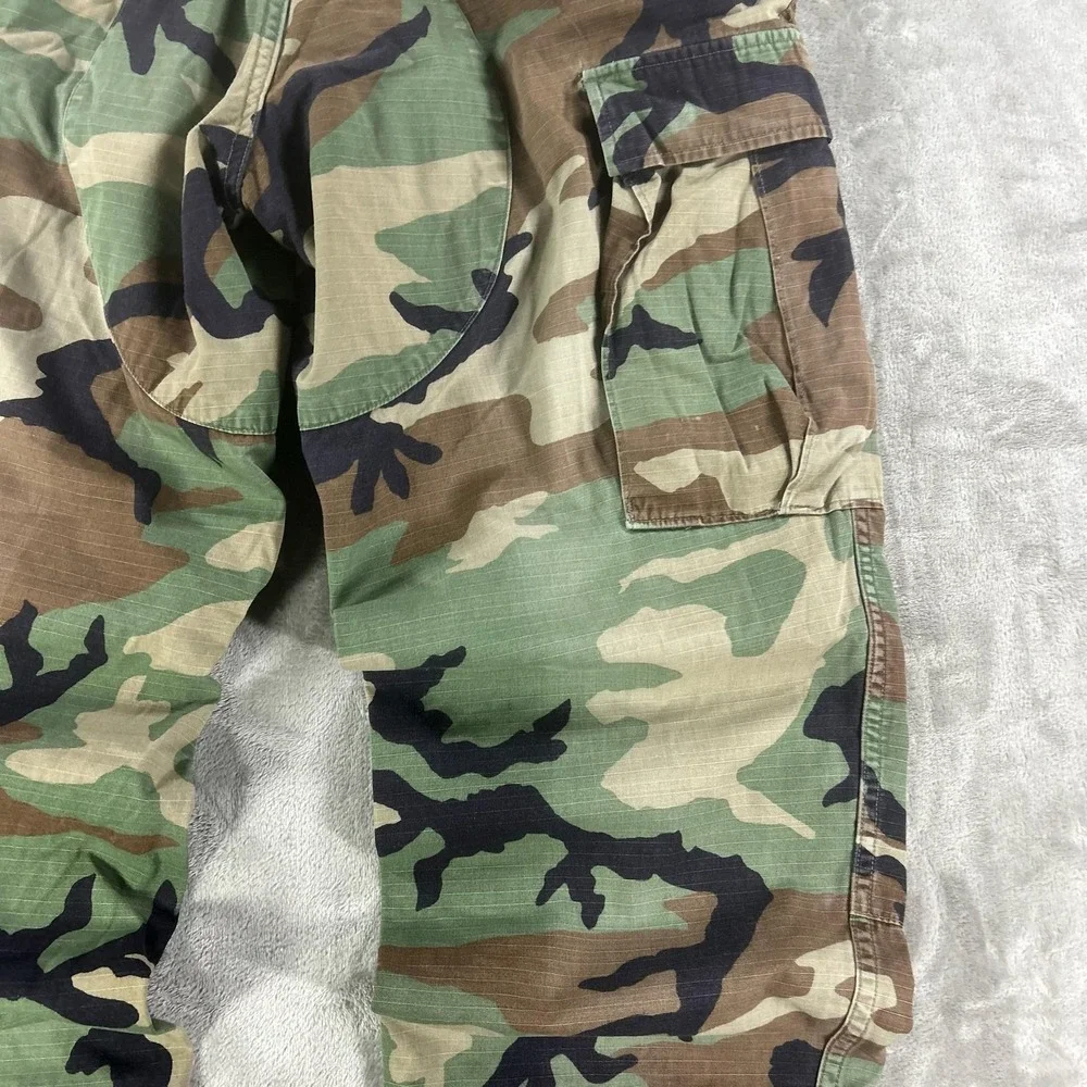 Camo Cargo Pants Mens 33x27 Green Ripstop Adjustable BDU Military Drawstring